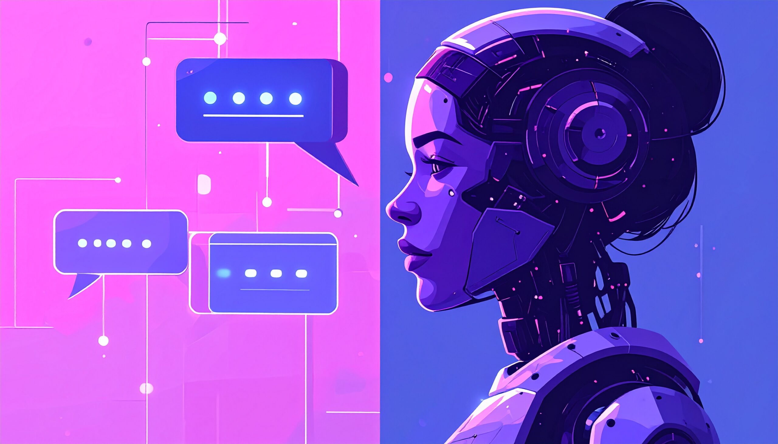 Illustration showing the evolution of AI customer service: from basic chatbots to modern autonomous agents managing support workflows.