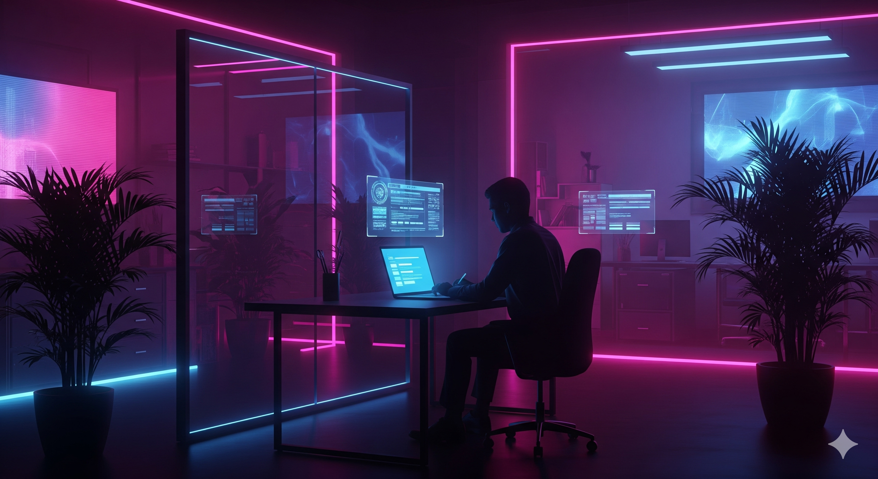 a person using their computer sitting in a room