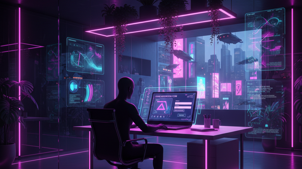 person using their computer sitting in a room