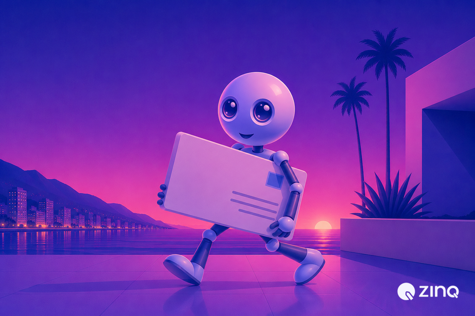 AI agent carrying a task card to represent automated task creation, workflow automation, and AI-powered task management for businesses.